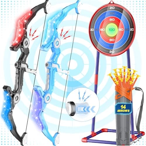 2 Pack Kids Bow and Arrow Set with Sound Effects & LED Flash Lights Achery Set, Indoor Outdoor Toys for Ages 4-8 8-12, Birthday Gifts for 3 4 5 6 7 8 9 10 11 12 Year Old Boys Girls Children, Blue