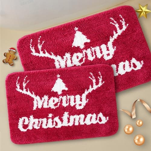 wyewye Christmas Bathroom Rugs,Ultra Soft Christmas Bathroom Rugs Sets 2 Piece,Super Absorbent and Thick,Non-Slip,Machine Washable,Bath Mats for Bathroom Floor,Tub and Shower（16“x24”+20”x32“in）