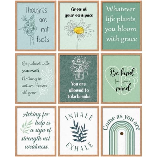 Lincia 9 Pcs Mental Health Posters Boho Therapy Office Decor Motivational Counselor Psychology Posters, 8 x 10 in(Green)