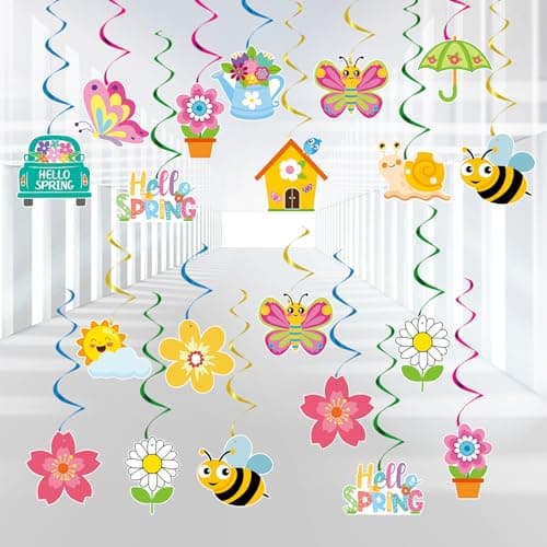 Best Spring Decorations #1 from YQUQWN YQUQWN 48 PCS Spring Hanging Swirls Decorations Sun Flowers Butterfly Ceiling Swirls Spring Summer Birthday Party Decorations for Classroom Baby Shower Streamers Decor
