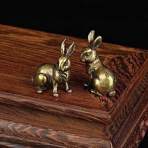 TEAMWILL Small Brass Rabbit Figurine Rabbit Statue Ornament House Animal Figurines 1 Pair