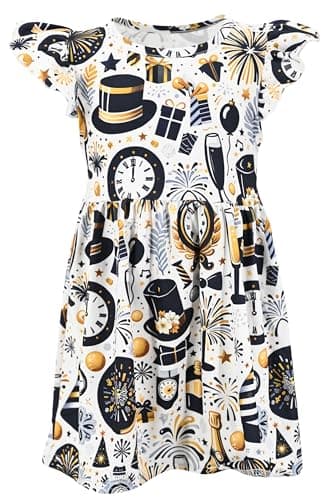 Unique Baby Girls Petal Sleeve New Years Dress Outfits for Girl Toddler and Big Kids (10Y, New Years Party)