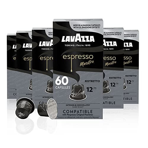 Lavazza Espresso Ristretto Dark Roast Arabica & Robusta Aluminum Capsules Compatible with Nespresso Original Machines (Pack of 60) ,Value Pack, Intense and full bodied, dark crema, Intensity 12 of 13