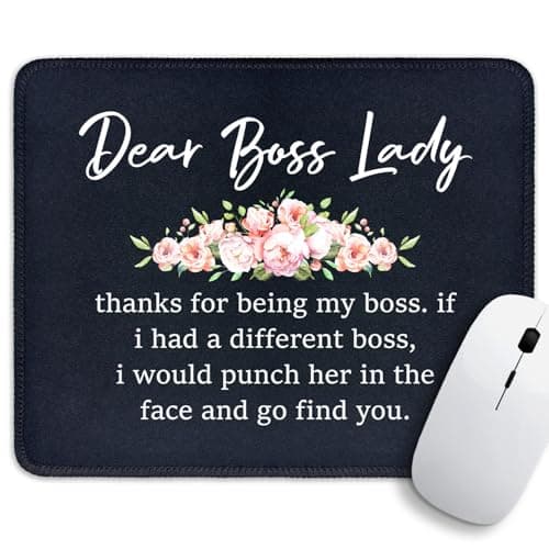 Dear Boss Lady Funny Work Square Non-Slip Waterproof Stitched Edge Mouse Pad, for Wireless Mouse Computers Gaming Office Home, Thank You Gift for Woman Boss Leader Mentor Supervisor Coworker