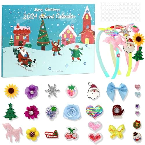 Christmas Advent Calendar 2024 for Girl, DIY Headband 24 Days of Christmas Countdown Calendar for Women Teen Girls with Hairband, Christmas Gifts Set for Kids Decoration Gift