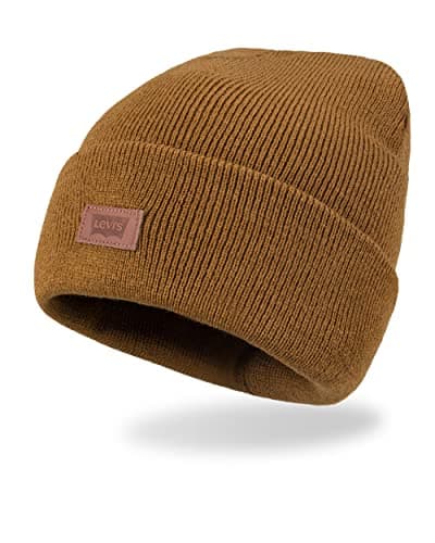 Levi's Unisex Adult All Season Comfy Leather Logo Patch Cuffed Hero Beanie Hat, Tan Solid