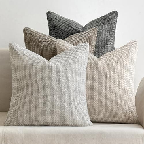 MIULEE Pack of 4 Couch Throw Pillow Covers 18x18 Inch Neutral Soft Decorative Chenille Pillow Covers Farmhouse Boho Cushion Covers for Mid Century Modern Home Decor Sofa Bedroom Living Room