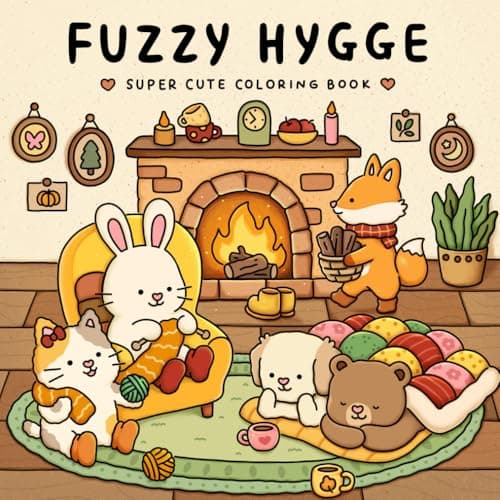 Fuzzy Hygge: Cute and Cozy Coloring Book for Adults & Teens Featuring Adorable Animals Characters for Stress Relief (Fuzzy Friends Coloring)