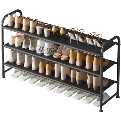 INGIORDAR Shoe Rack 3 Tier Long Storage Organizer Wide Metal Shoe Shelf for Closet Entryway Black