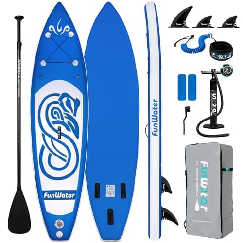 FunWater SUP Inflatable Stand Up Paddle Board 10'x31''x6'' Ultra-Light Inflatable Paddleboard with ISUP Accessories,Fins,Adjustable Paddle, Pump,Backpack, Leash