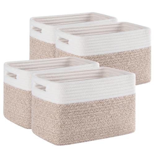 SIXDOVE 4 Pack Storage Baskets for Organizing, Woven Baskets for Shelves - Perfect for Toys, Books, Towels, and Clothes, Durable Gift Basket Bins Toy Storage, 12.7''Lx9''Wx7.8''H, Brown & White