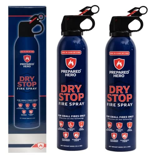 Dry Stop Fire Spray by Prepared Hero - 2 Pack - Portable Fire Extinguisher for Home, Car, Garage, Kitchen - Works on Electrical, Grease, Battery Fires & More - Compact, Easy to Use