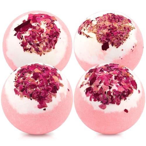 KASTU Dried Flower Bath Bombs Salt Balls,4 Pack Gift Set,Rose Extract Essential Oils,Moisturizing Dry Skin,Fizzy Spa,Relaxation,Self Care,Relaxing,Bubble Bath Bomb Gifts Idea for Men Women