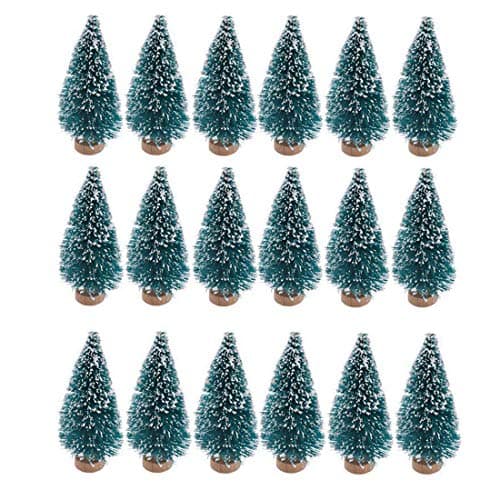 24 Mini Bottle Brush Christmas Trees with Wood Base, Artificial Plastic Mini Trees for Crafts, Winter Snow Ornaments for Christmas Table Party (Blue-Green)