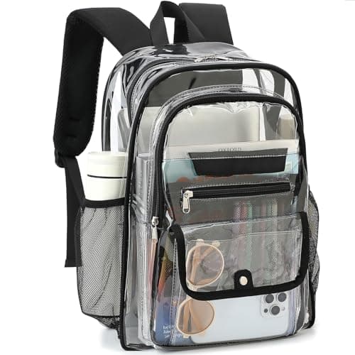 HuiLeo Clear Backpack for Girls Boys Women Men, Heavy Duty Transparent PVC Bookbag for School College Work See Through Backpack,Black