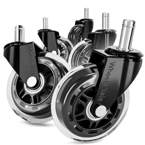 Office Chair Caster Wheels, Set of 5, 3 inch Heavy-Duty Replacement Rubber Wheels for Desk & Gaming Chair are Easy to Install & Suitable for All Floors, Including Carpet & Wood