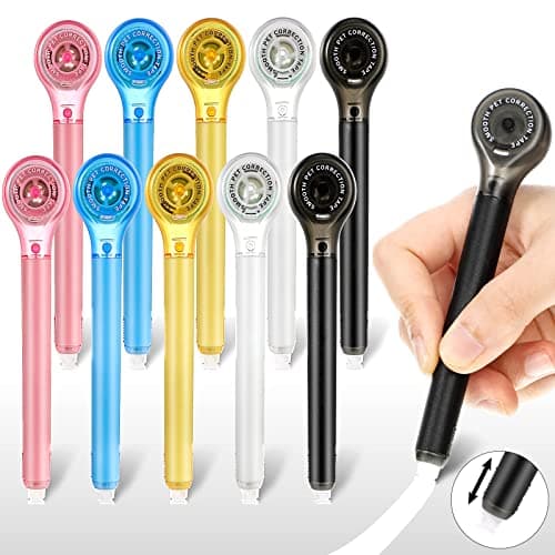 Gersoniel 10 Pack Correction Tape Pen Correctional Ink Tape Push Pull Protective, Easy to Use Applicator for School Office Supplies, 0.2 x 236 Inch(Bright Color)