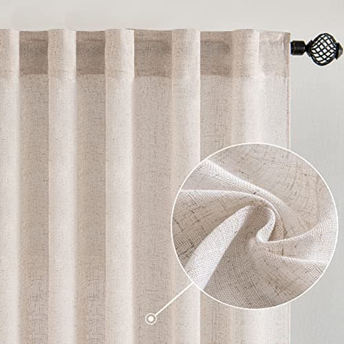 MIULEE Natural White Linen Curtains 84 Inch Long for Bedroom Living Room, Soft Thick Linen Textured Window Drapes Semi Sheer Light Filtering Rod Pocket Back Tab Neutral Farmhouse Cream Ivory 2 Panels