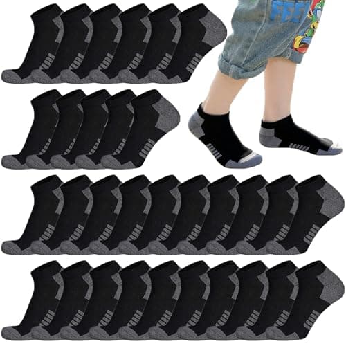 16 Pairs Boys Low Cut Ankle Socks Kids Crew Athletic Breathable Cushion Sole Socks for Running Hiking