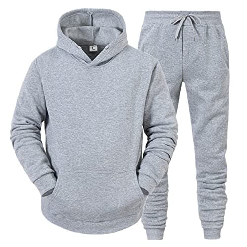 Generic Your Orders Men's Sweat Suits Tracksuit Casual Sweatshirt Jogger Set Sport Jogging Gym Sweatsuit Hoodies and Sweatpant Set Grey Large