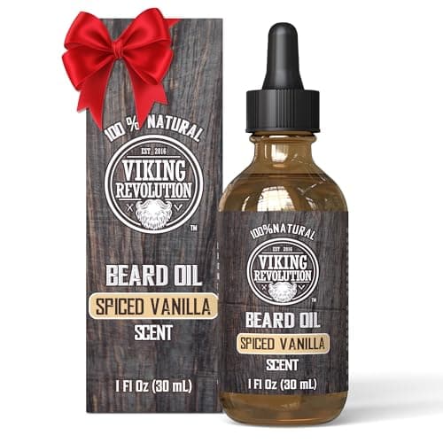 Viking Revolution Beard Oil for Men - Natural Mens Beard Oil with Argan Oil and Jojoba Oil - Beard Softener,Strengthens and Moisturizes - Beard Conditioner for Men (Spiced Vanilla, 1 Pack)