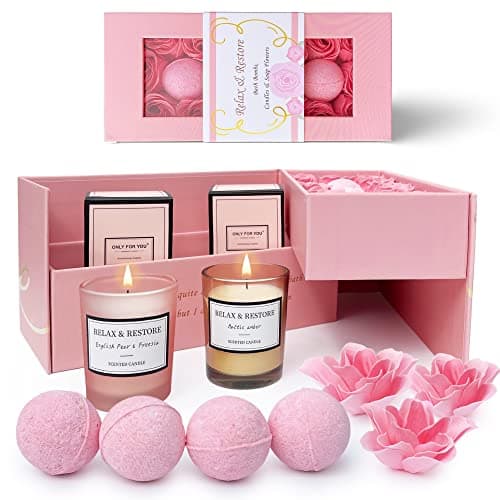 Empire Scented Candles & Bath Bombs Set, Gifts for Women, Birthday Gifts for Her, 20pcs Set Gifts for Her, Birthday Gift for Women with Rose Scented Soap Flowers