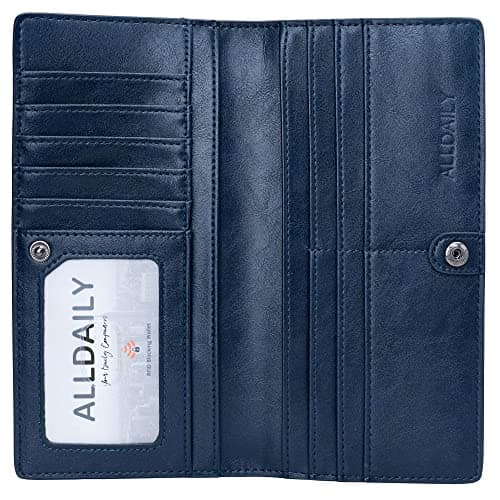 Alldaily Ultra Slim Thin Women Wallet RFID Blocking Credit Card Holder Bifold Long Ladies Billfold (Dark Blue)