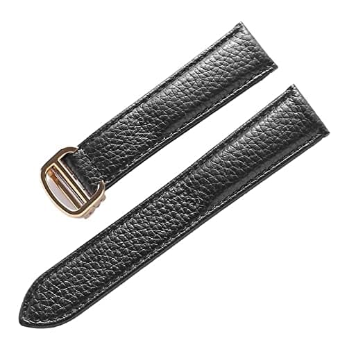 EKINS Watch Band For Cartier TANk SOLO Men Lady Deployant Clasp Watch Strap Genuine Leather soft Watch Bracelet Belt 20mm 22mm 23mm(Black-gold,17mm)