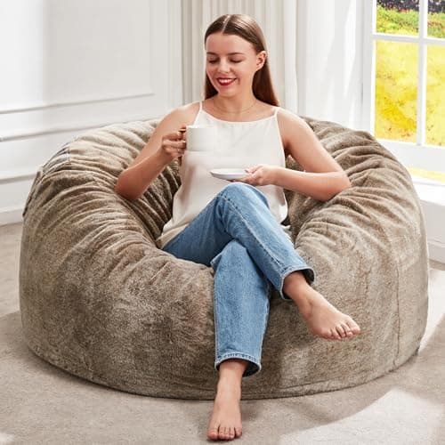 Hobestluk Bean Bag Chairs Giant Beanbag Chair with Filler, Memory Foam Bean Bags with Fluffy & Machine Washable Cover, Bean Bag Chairs for Aduts for Living Room, Bedroom (BROWN, 3FT - 36” x 36” x 22”)