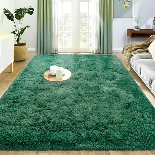 Super Fluffy Rug for Bedroom, 4x6 Shag Fuzzy Area Rug for Living Room Bedroom, Plush Soft Carpet for Girls Boys Kids, Non Slip Throw Rugs for Dorm, Modern Home Decor Aesthetic, Dark Green