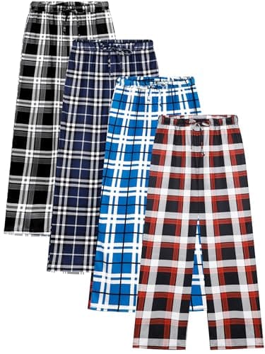 Cooraby Boys Plaid Pants with Pockets Elastic Waist Drawstring - Christmas Plaid Pants for Boys & Girls
