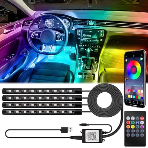 BFXM Car Interior Lights, 5V LED Strip Lights with USB Adapter, Ambient Car Lighting Kit, App & Remote Control Music Sync Color Change Strip Lights for SUVs & Trucks, Car Accessories for Women Men