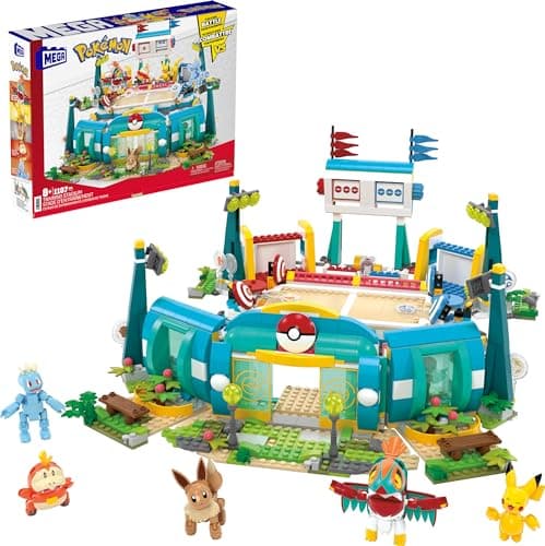 Mega Pokémon Building Toys Set Training Stadium with 1101 Pieces, 5 Poseable Characters and Battle Play, for Kids