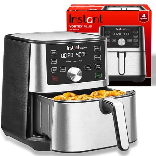 Instant Pot Vortex Plus 4QT Air Fryer, Custom Program Options, 6-in-1 Functions Crisps, Broils, Roasts, Dehydrates, Bakes, Reheats, 100+ In-App Recipes, from the Makers of Instant Pot, Stainless Steel