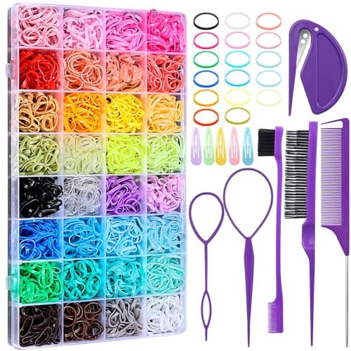 32 Colors Small Hair Rubber Bands with 16 Hair Styling Tools, 2000 Pcs Elastic Girl Baby Hair Ties Mini Hair Bands with Hair Elastic Cutter Hair Accessories Xmas Stuff for Girls Baby Toddlers Kids