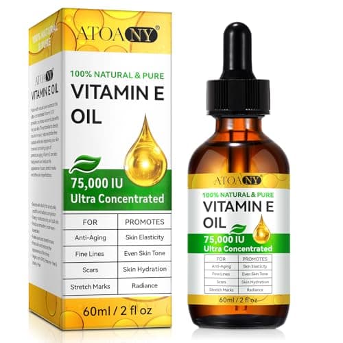 ATOANY Vitamin E Oil 75,000 IU 2 Fl Oz - 100% Pure Vitamin E Oil for Skin, Face, Hair, Body - Natural Antioxidant for Dryness, Wrinkles, Scars & Stretch Marks, Moisturizing and Firming Skin