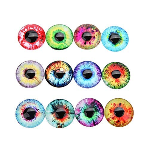 ccHuDE 20 Pcs 20mm Mixed Style Eyes Round Time Gem Cover Glass Cabochon Dome Jewelry Finding Cameo Pendant Settings