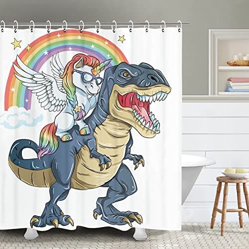 RosieLily Funny Shower Curtain, Dinosaur Shower Curtains Set with 12 Hooks, Unicorn Shower Curtain, Kids Bathroom Decor, 72"x72"