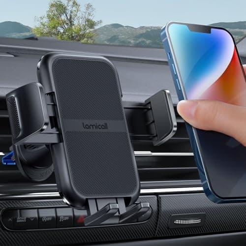 Lamicall 2025 Wider Clamp & Metal Hook Car Phone Holder Vent [Thick Cases Friendly] Phone Holders for Your Car Mount Automobile Hands Free Cradle Air Vent for iPhone 16 15 14 13 Pro Max Smartphone