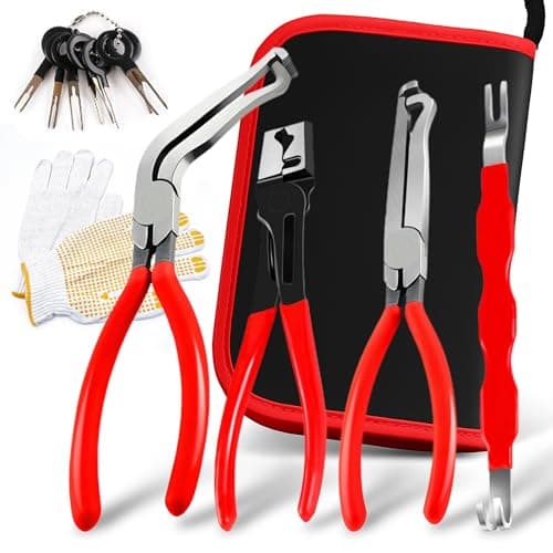 4 Pieces Automotive Electrical Disconnect Pliers Kit, High-Carbon Steel Connector Separator with Straight & 60° Pliers, Hose Clamp Plier, Plug Release Tool and Wire Terminal Removal in Storage Box