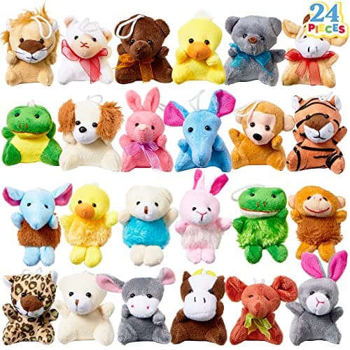 JOYIN 24 Pack Mini Animal Plush Toy Assortment (24 Units 3" Each), Animals Keychain Decoration for Kids, Small Stuffed Animal Bulk for Kids, Carnival Prizes, School Gifts, Valentine's Day Party Favors