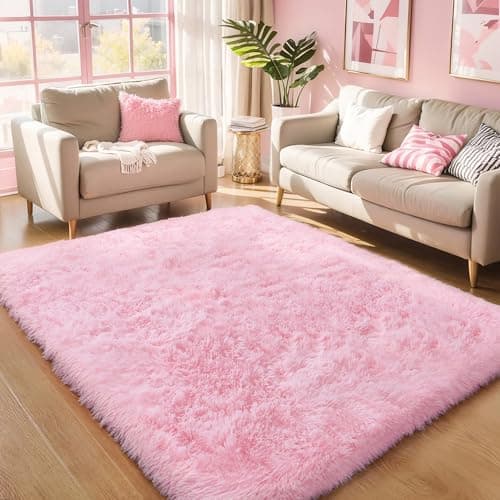 Pink Fluffy 4x6 Area Rugs for Bedoom Girls, Soft Washable Fuzzy Furry Shag Rug for Kids Room, Nursery, Dorm Decor, Cute Plush Carpet for Baby Toddler