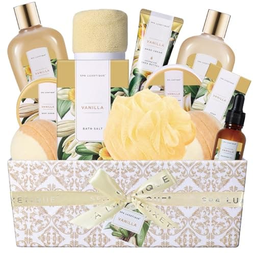 Spa Gift Baskets for Women, Spa Luxetique Spa Gifts for Women, Birthday Gifts for Women, 12pc Vanilla Bath Gift Set, Self Care Gifts for Women, Spa Kit for Women, Christmas Gifts for Women