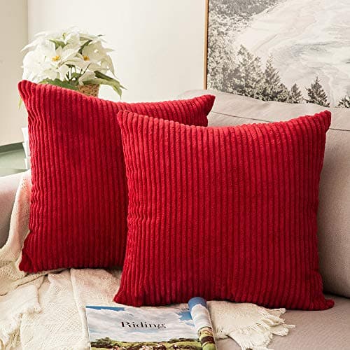 MIULEE Pack of 2 Corduroy Soft Soild Decorative Square Throw Pillow Covers Set Cushion Cases Pillowcases for Sofa Bedroom Car 18 x 18 Inch 45 x 45 Cm Red