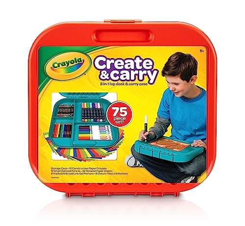 Crayola Create 'N Carry Travel Art Set for Kids (75pcs), 2-in-1 Lap Desk & Carrying Case, Holiday for Kids, Art Supplies Kit for Crafting, Drawing & Coloring