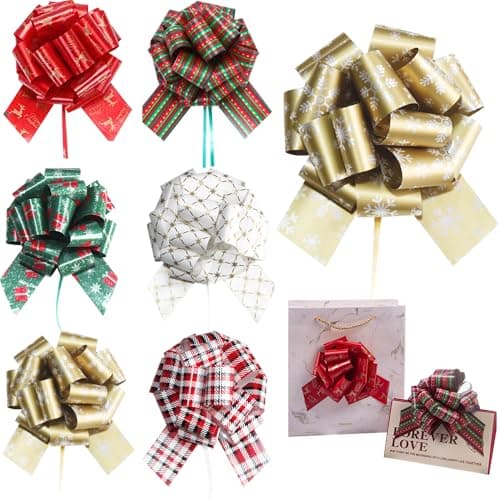 6 pcs Christmas Bows for Gift Wrapping,5 inch Xmas Gift Pull Bows,Christmas Gift Bows for Christmas Tree,Gift Baskets,Christmas Wrapping Decoration