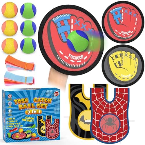 Tozuoup 3-in-1 Toss Catch Ball Game Set, Kids Toddler Baseball Glove, Beach Games Outdoor Yard Lawn Toys for Kids & Family, Birthday Gifts Toys for 3 4 5 6 7 8-12 Year Old Boys and Girls