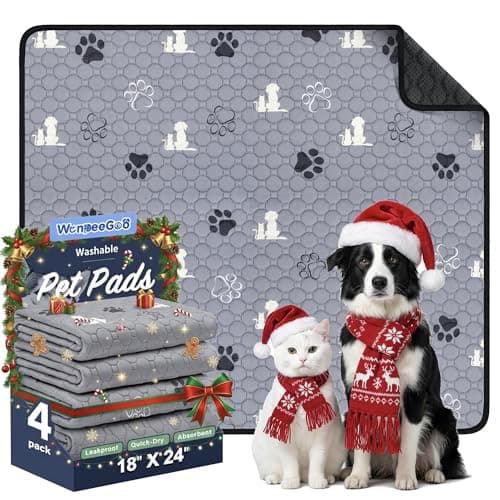 WanpeeGoo Washable Pee Pads for Dogs, 4 Pack Absorbent Reusable Training Dog Pads Pet Puppy Pads, Non-Slip Potty Pads for Whelping, Playpen, Crate, Bed, Grey 18"x24"