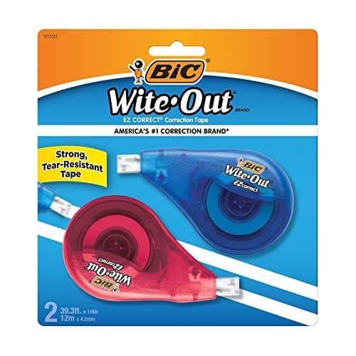 BIC Wite-Out Brand EZ Correct Correction Tape, 39.3 Feet, 2-Count Pack of white Correction Tape, Fast, Clean and Easy to Use Tear-Resistant Tape Office or School Supplies