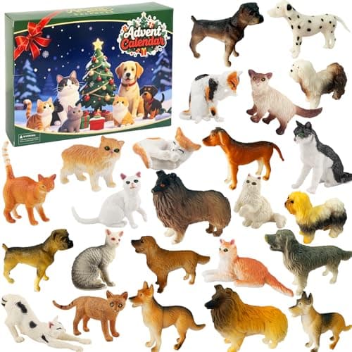 Animals Advent Calendar 2025, 24 Days Cat Dog Figurines,Christmas Countdown Animal Advent Calendar for Toddlers Kids Adults, Christmas Gifts Xmas Gifts for Boys Girls
